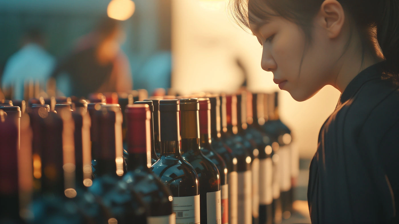 Photograph of a visitor at the Cathay Pacific HKIWSC event.