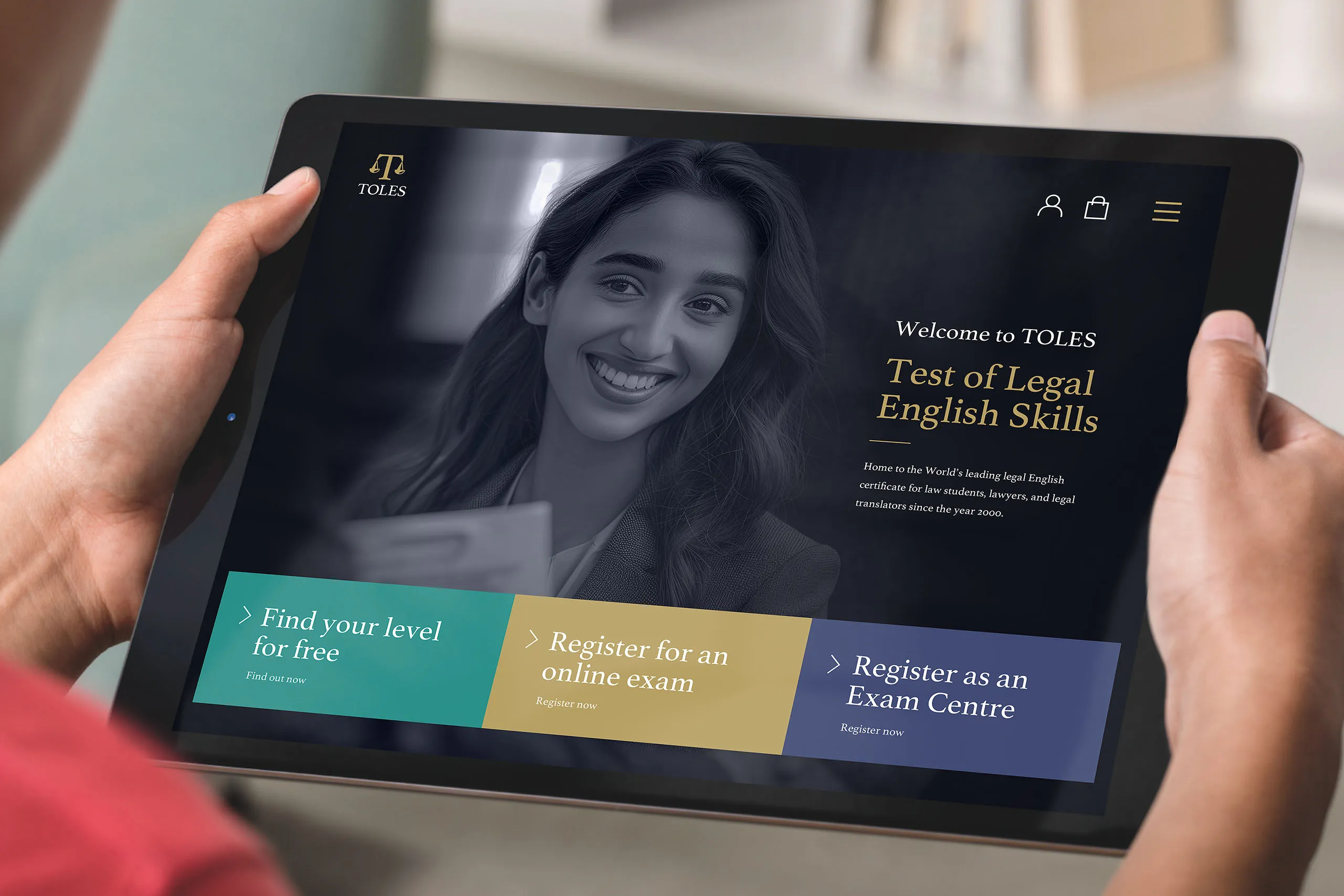 Photograph of web design for TOLES, displayed on an iPad. Website designed by Lee Mason Freelance Web Designer London.