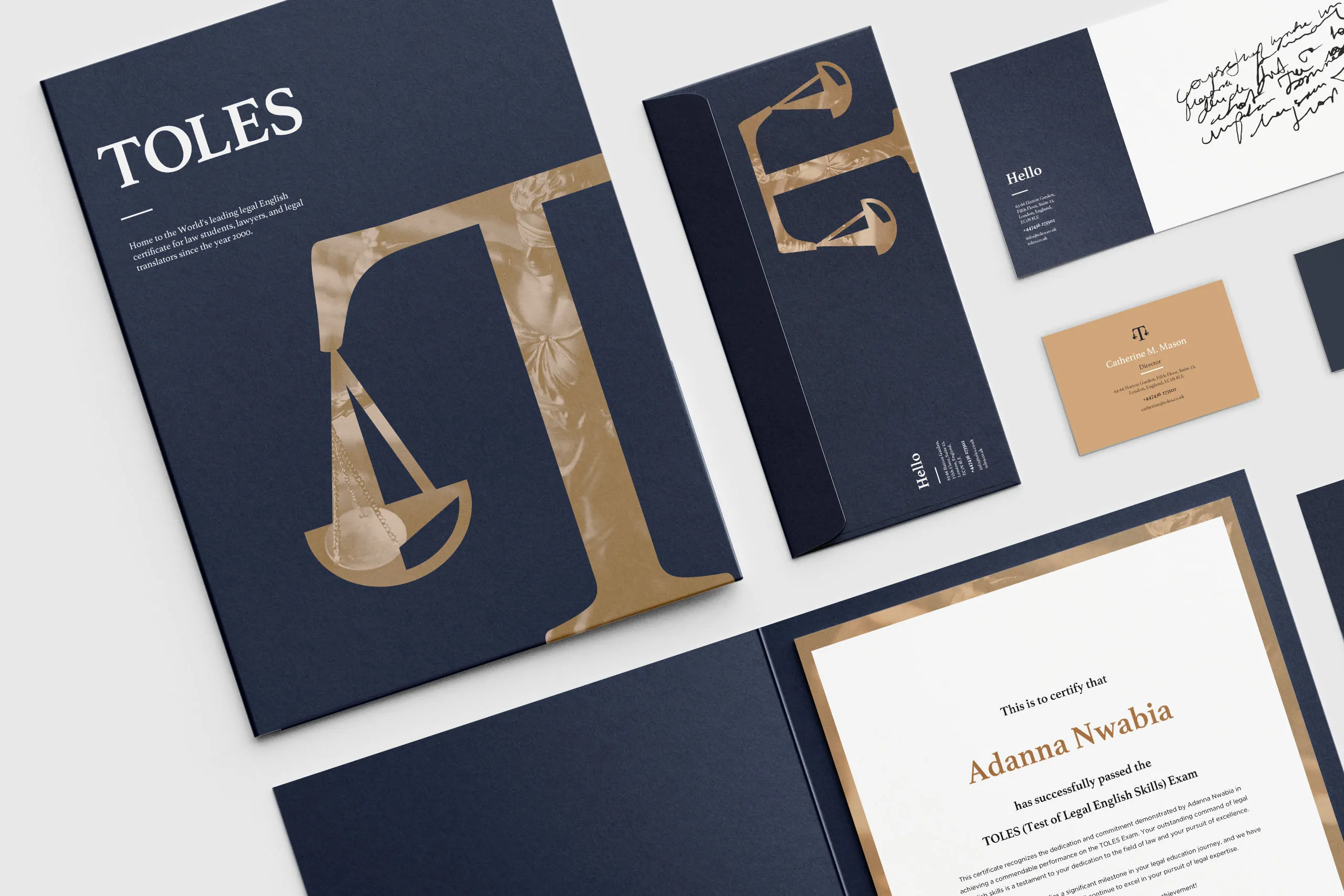 Stationery Design for TOLES (Test of Legal English Skills) by Lee Mason, Freelance Graphic Designer, London.