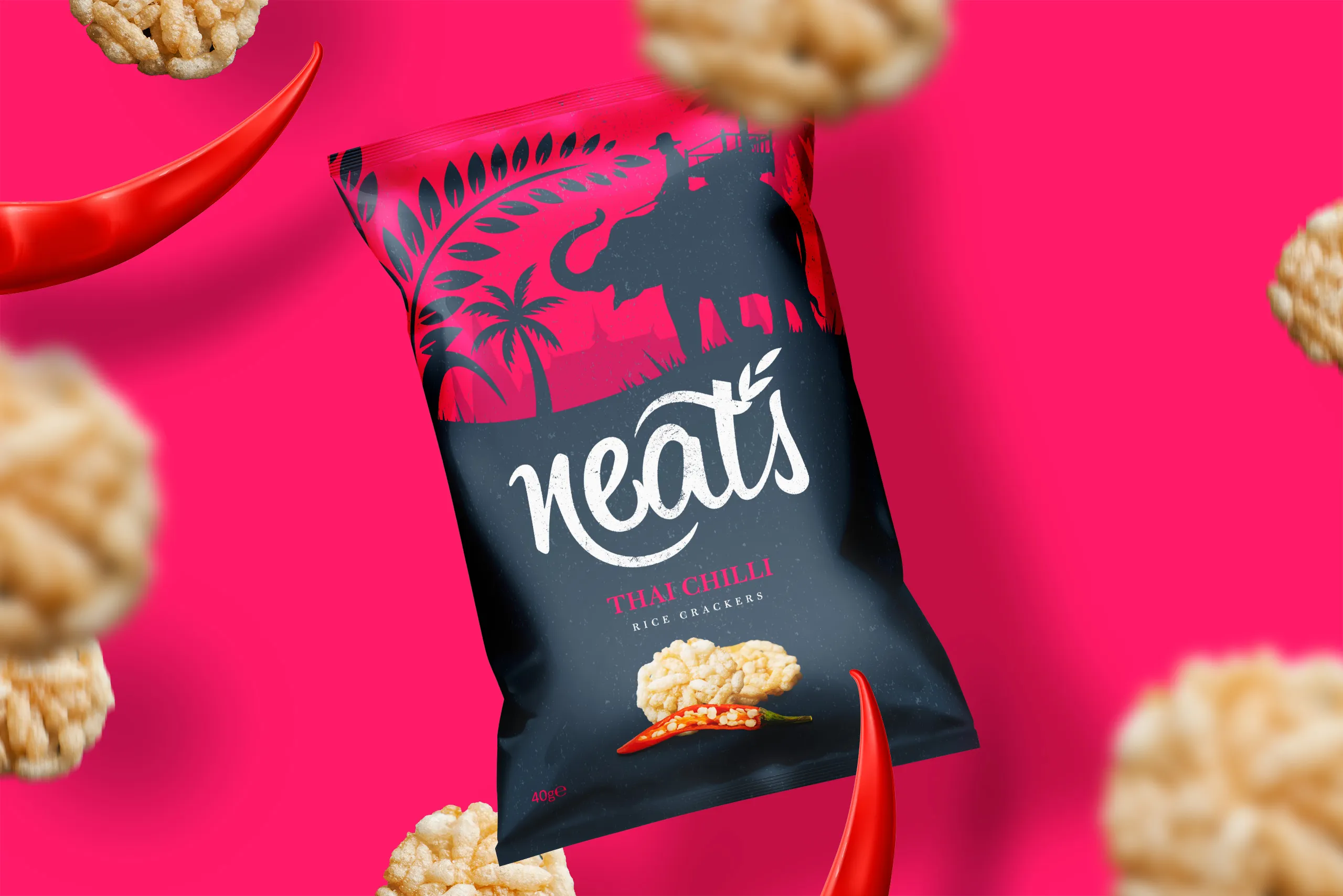 Brand Identity and Packaging design for Neat's Rice Crackers, by Lee Mason, Freelance Graphic Designer, London.