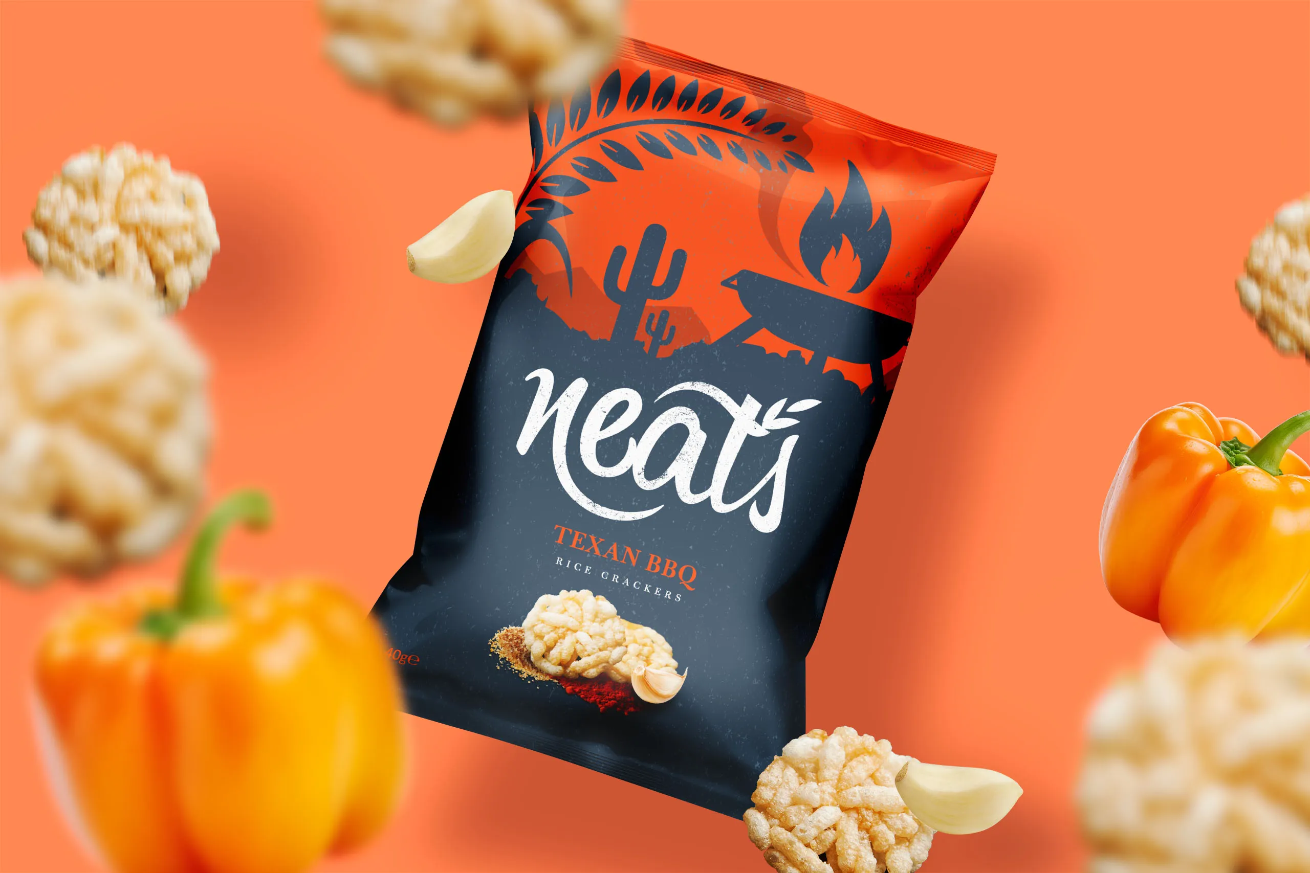 Brand Identity and Packaging design for Neat's Rice Crackers, by Lee Mason, Freelance Graphic Designer, London.
