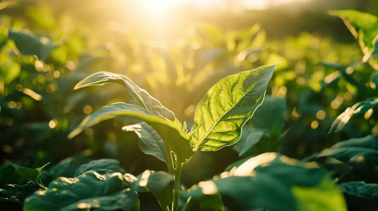 Photo of tobacco growing in sunlight.