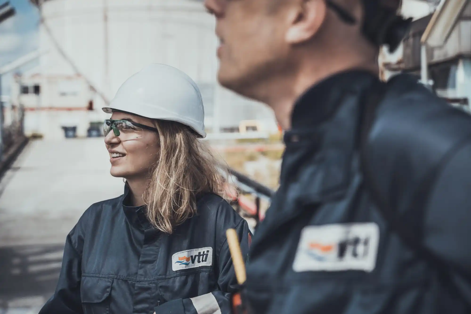 Photograph of VTTI workers looking up at a terminal
